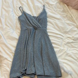 glittery short blue V-neck windsor dress